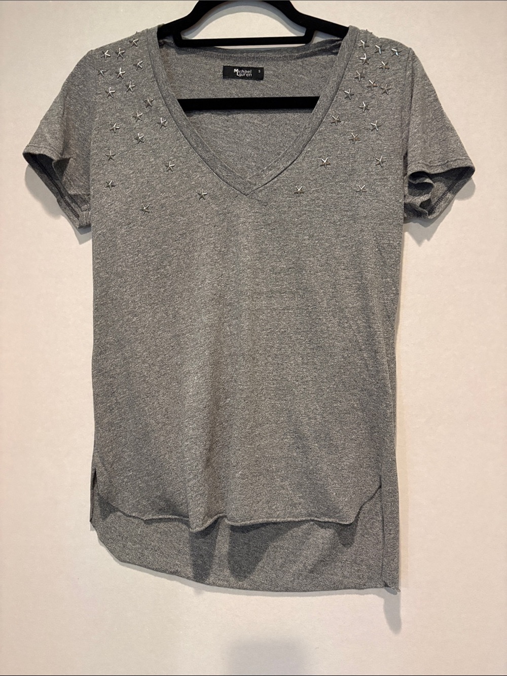 Michael Lauren - Short Sleeve T-shirt with star studs.  Size Small, Gray